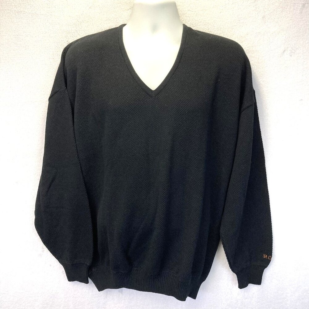 Vintage 90s St Croix Shop Sweater Mens Large Black V Neck Knit Baggy Relaxed
